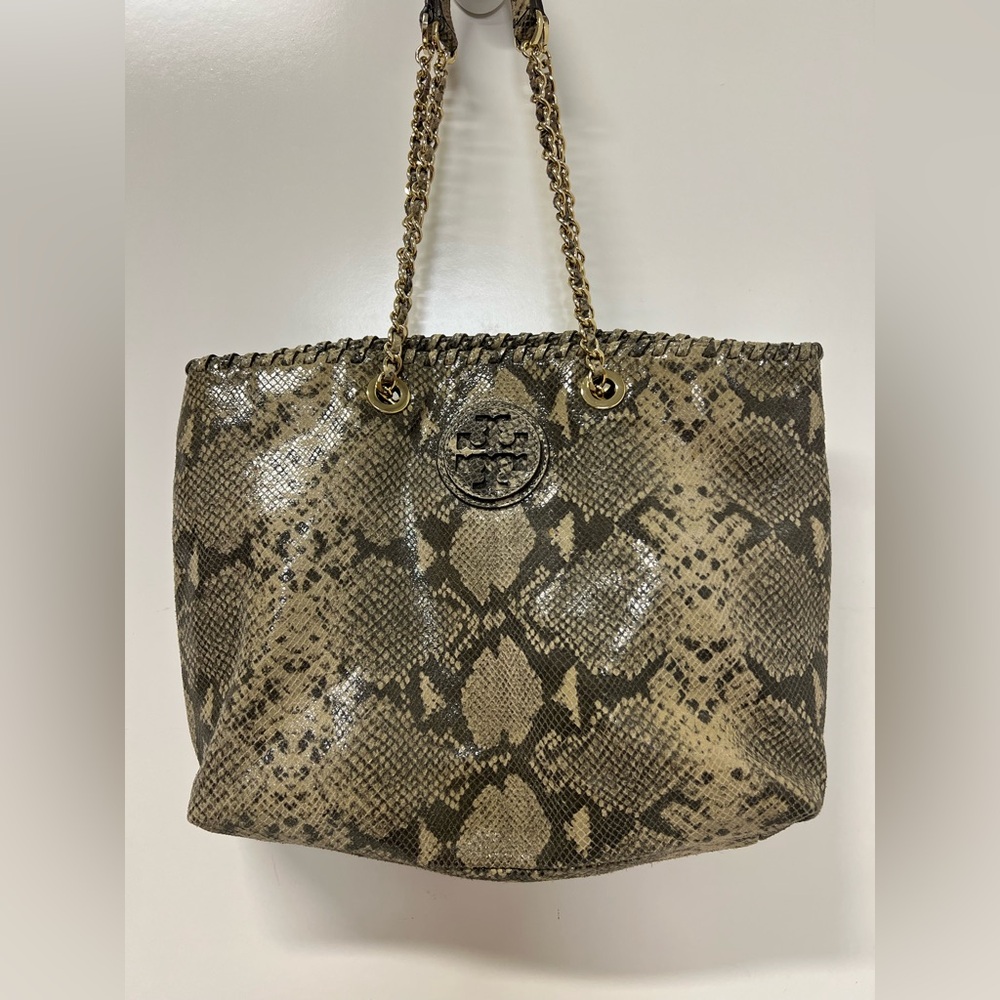 Tory Burch Snake Print Shoulder Bag - Tan and Black